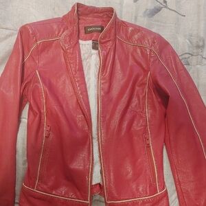 Danier Red Leather Moto Jacket with Contrast Piping